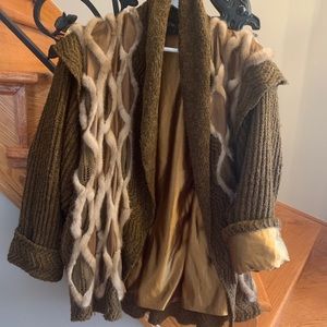 Rare mink/crochet/leather mixed Cardigan